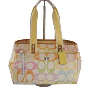 COACH HAMPTON MULTI-COLOR SIGNATURE SCRIBBLE FABRIC TOTE BAG
